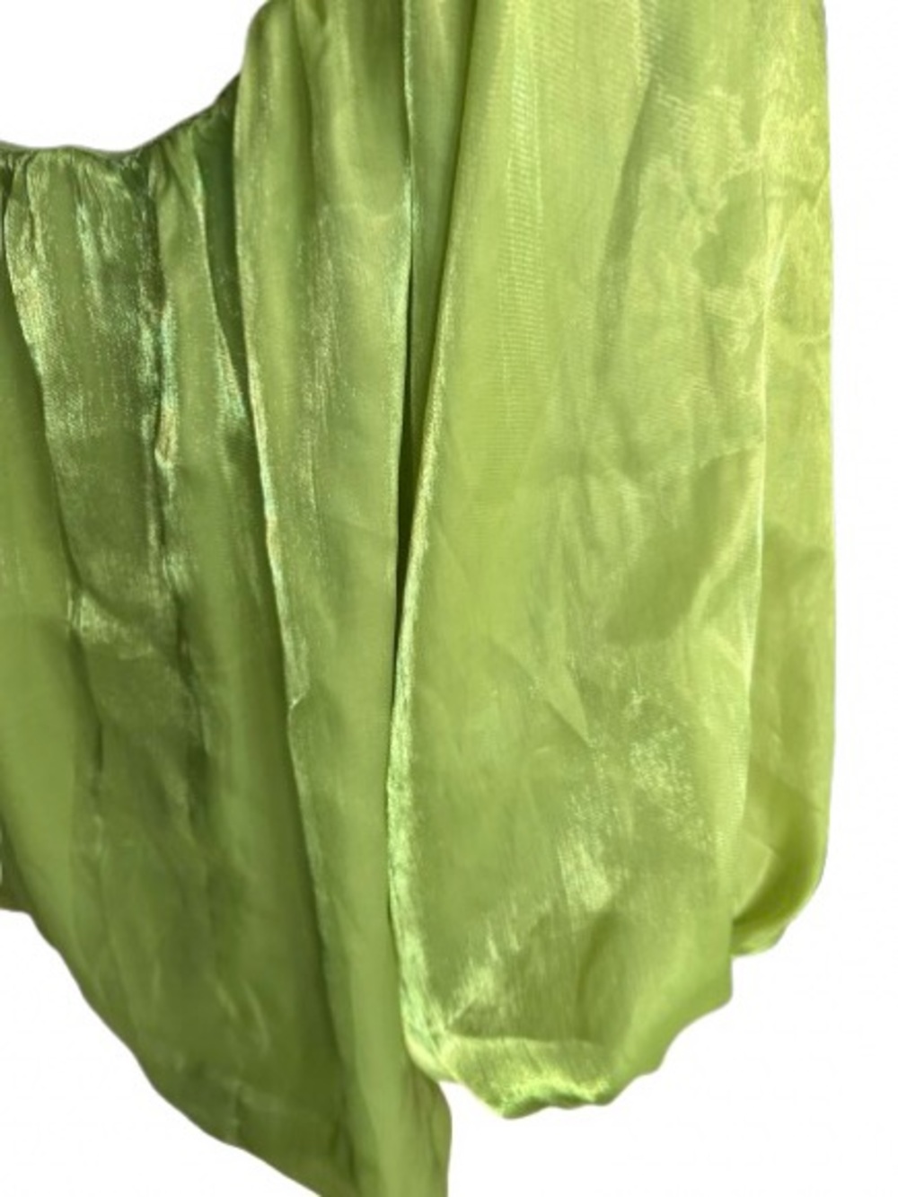 Oversized Mini Dress AKIRA Off-Shoulder Shiny Green Puffy Sleeved Large XL - Picture 9 of 13